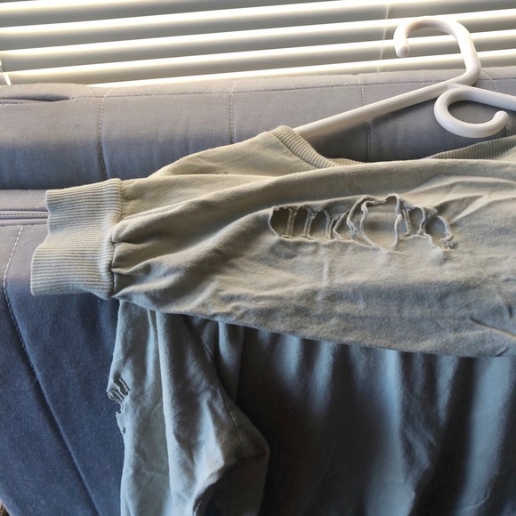 Don’t Ask Why green/olive shirt with fashion rips - Picture 4 of 5